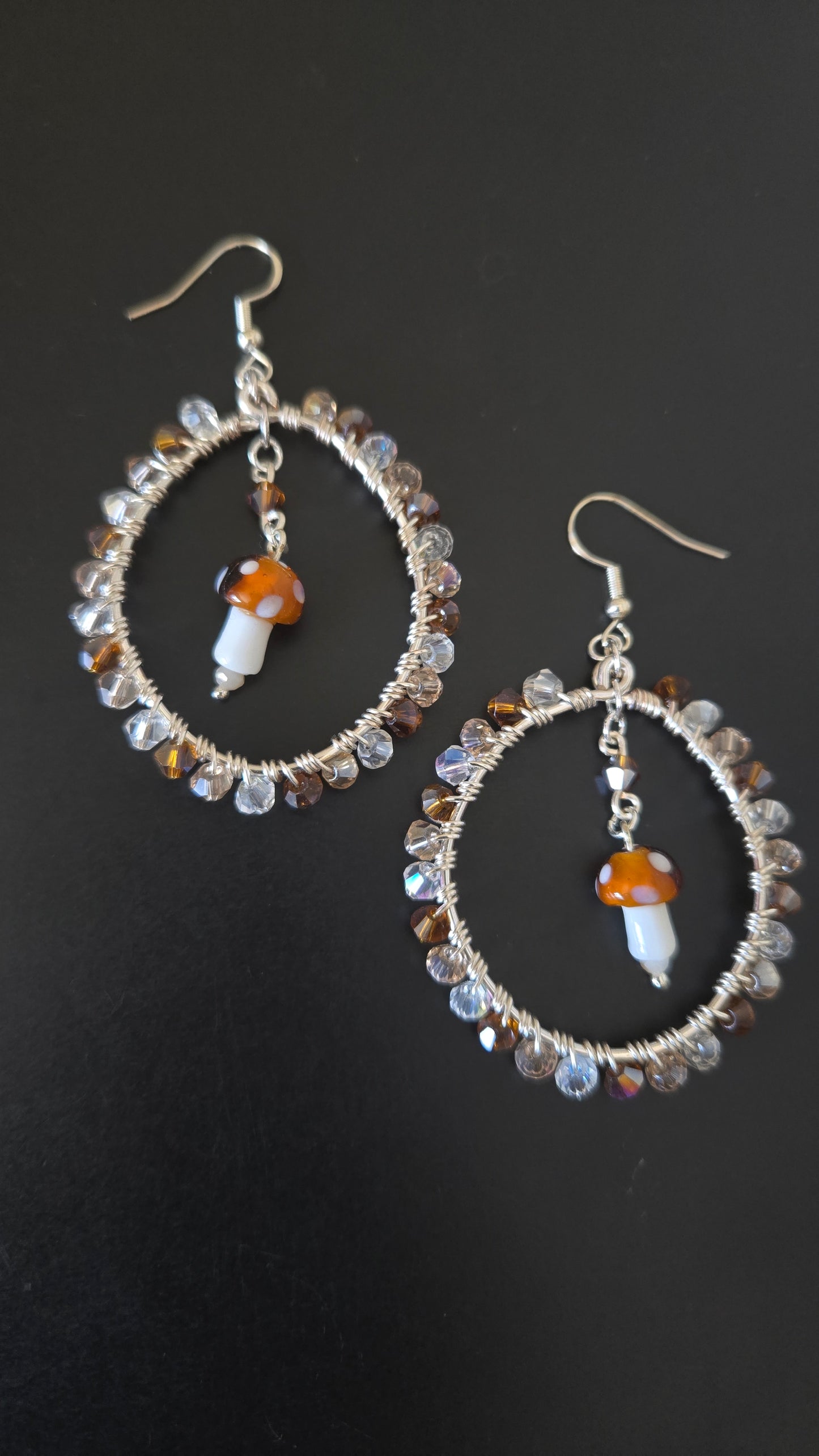 Brown Mushroom Wire-wrapped Earrings