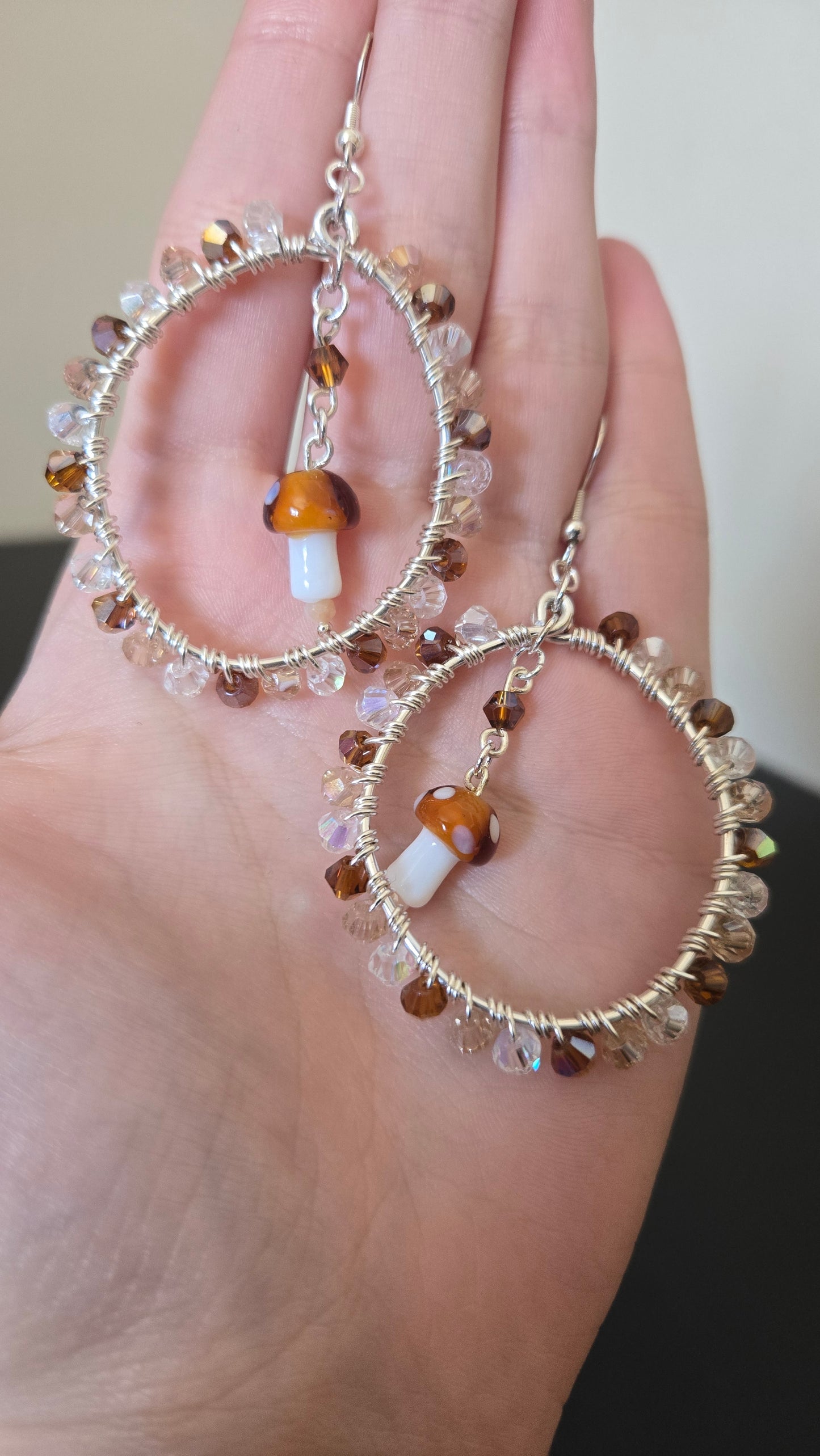 Brown Mushroom Wire-wrapped Earrings