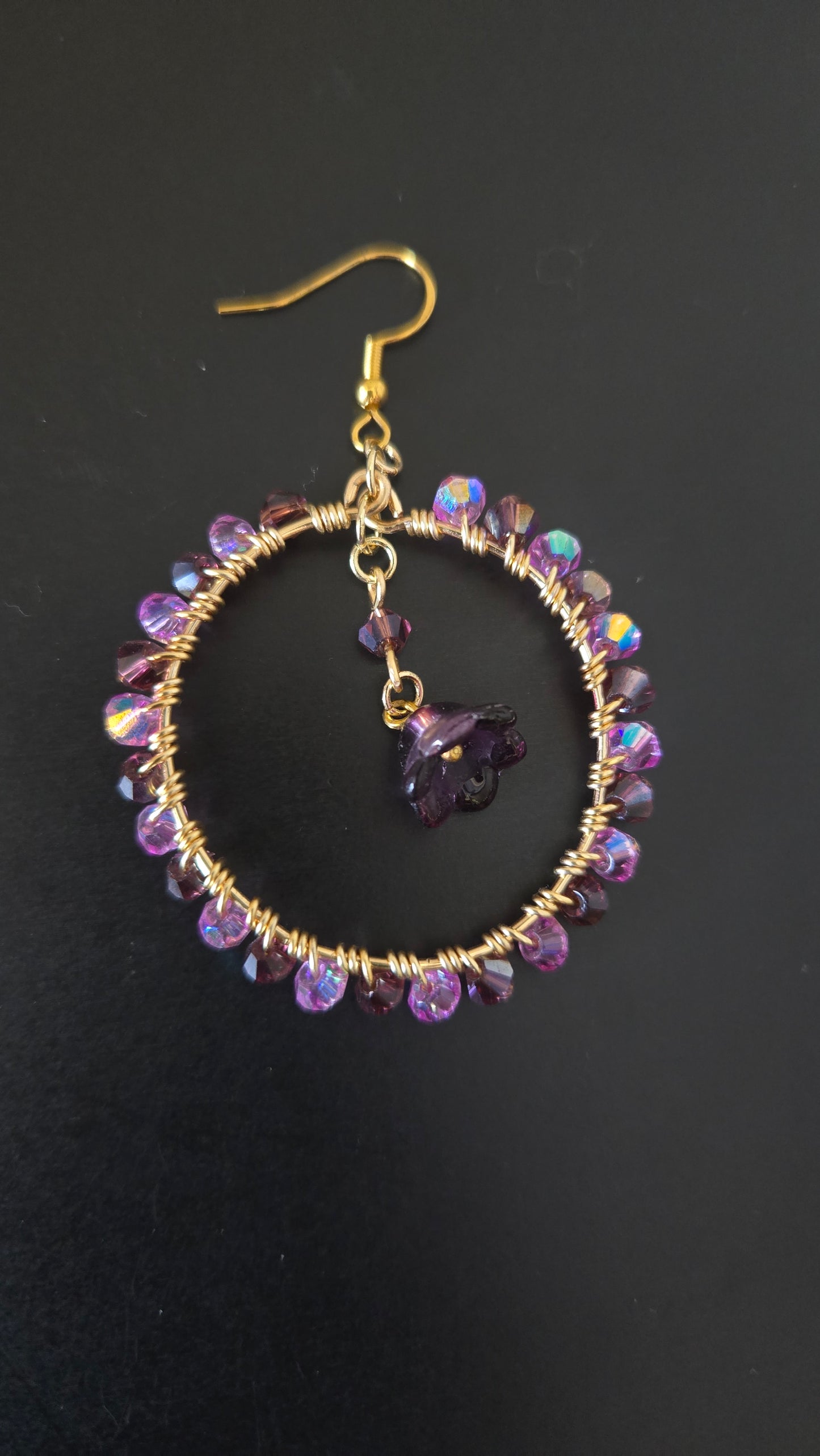 Purple Bellflower Wire-wrapped Earrings