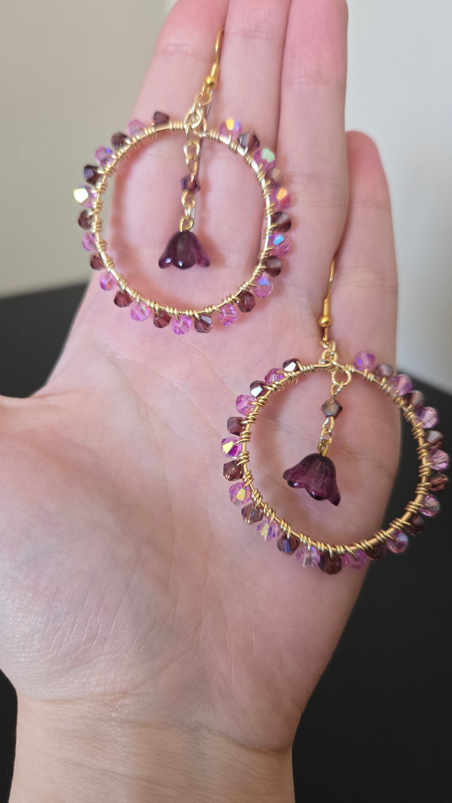 Purple Bellflower Wire-wrapped Earrings