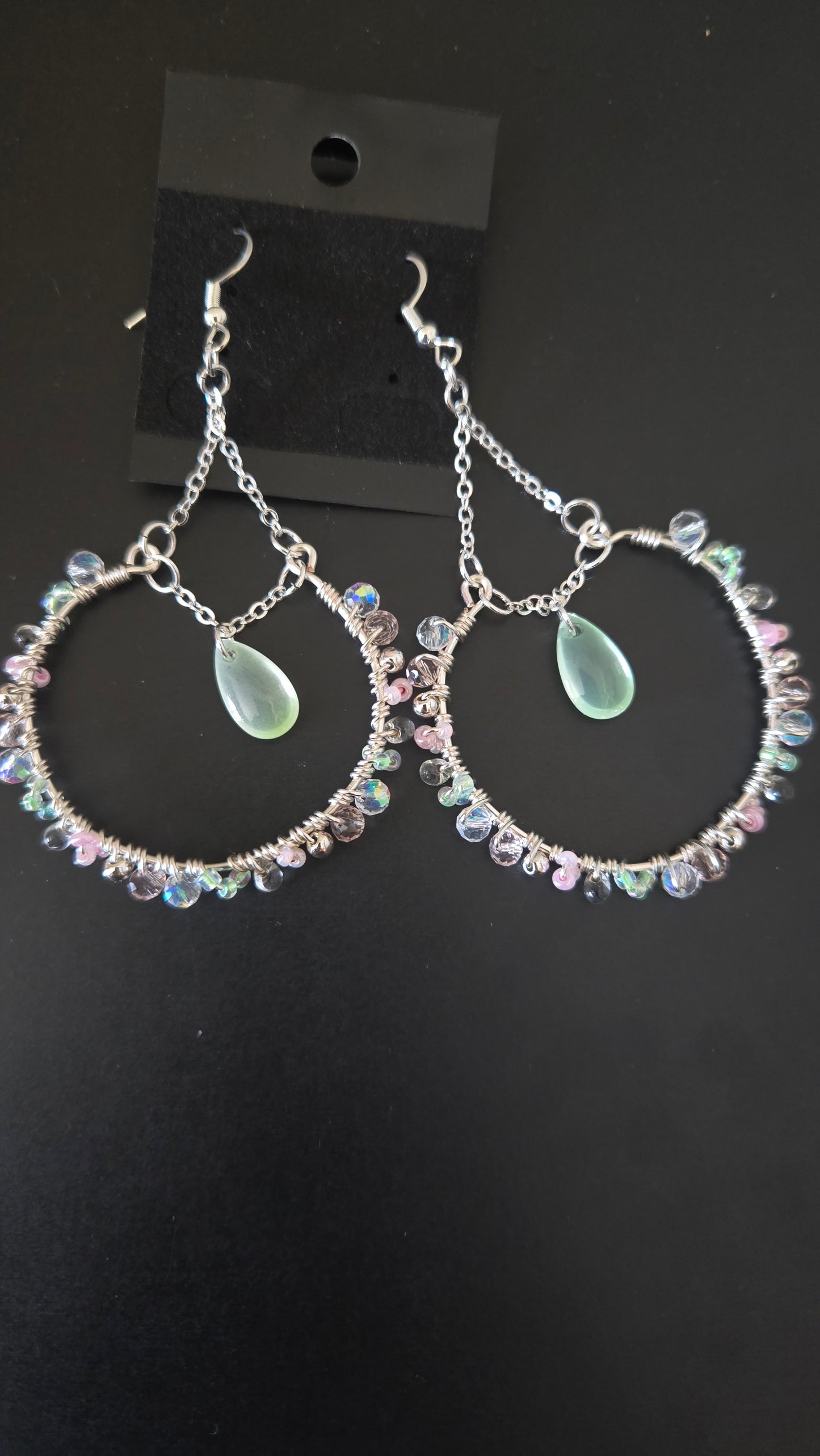 Sage Green and Pink Wire-wrapped Earrings