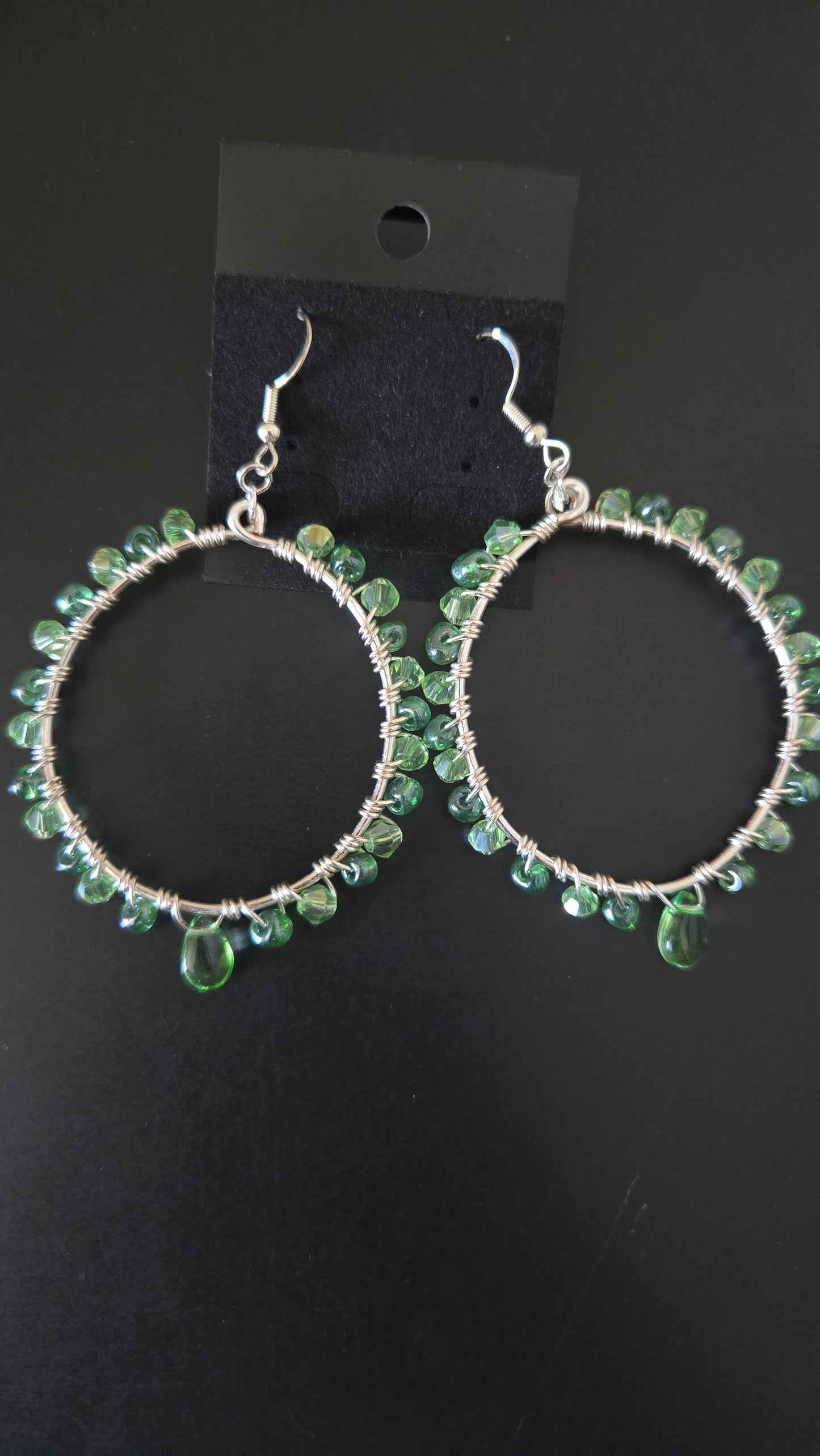 Green Teardrop Wire-wrapped Hoops