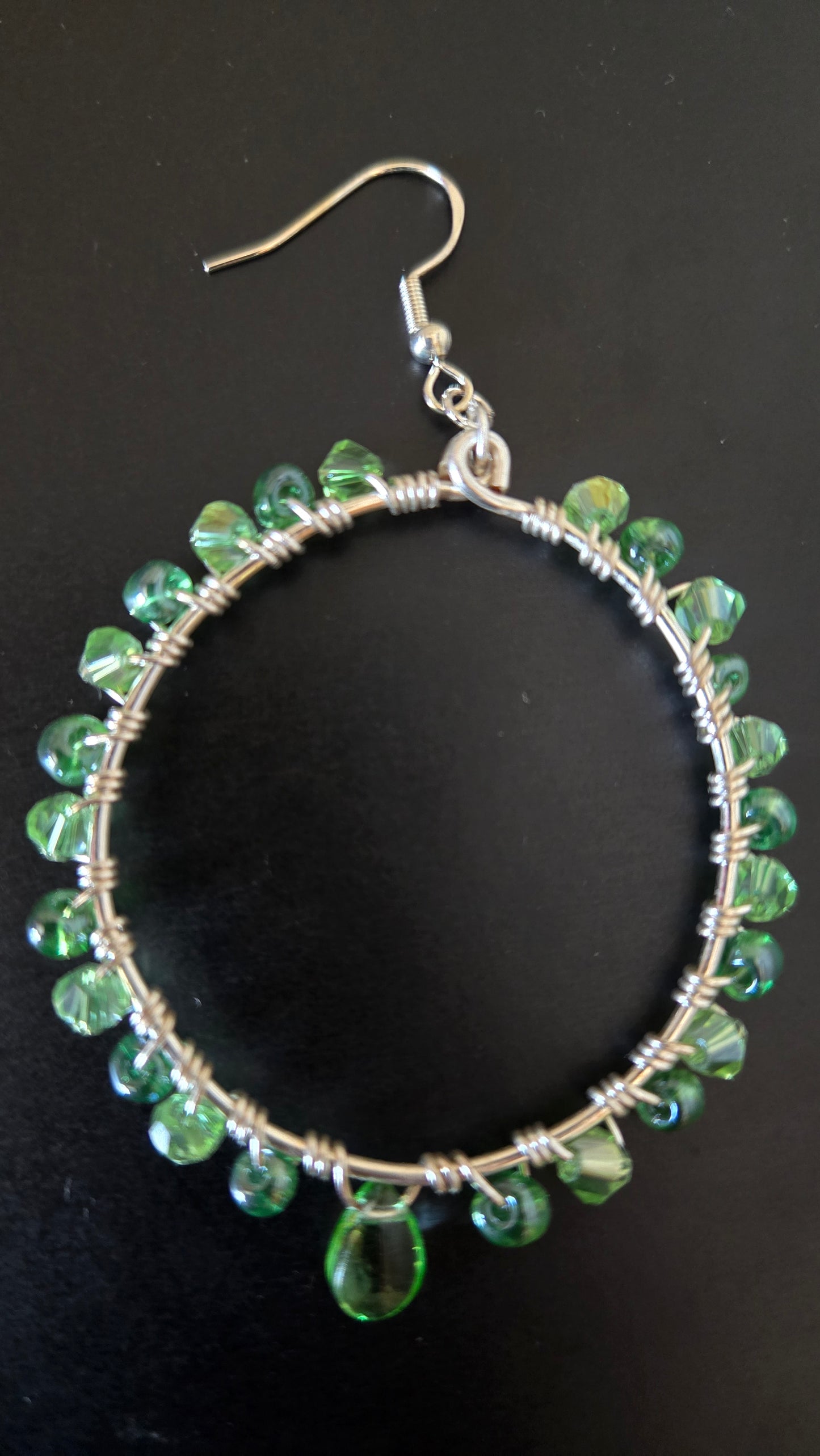 Green Teardrop Wire-wrapped Hoops