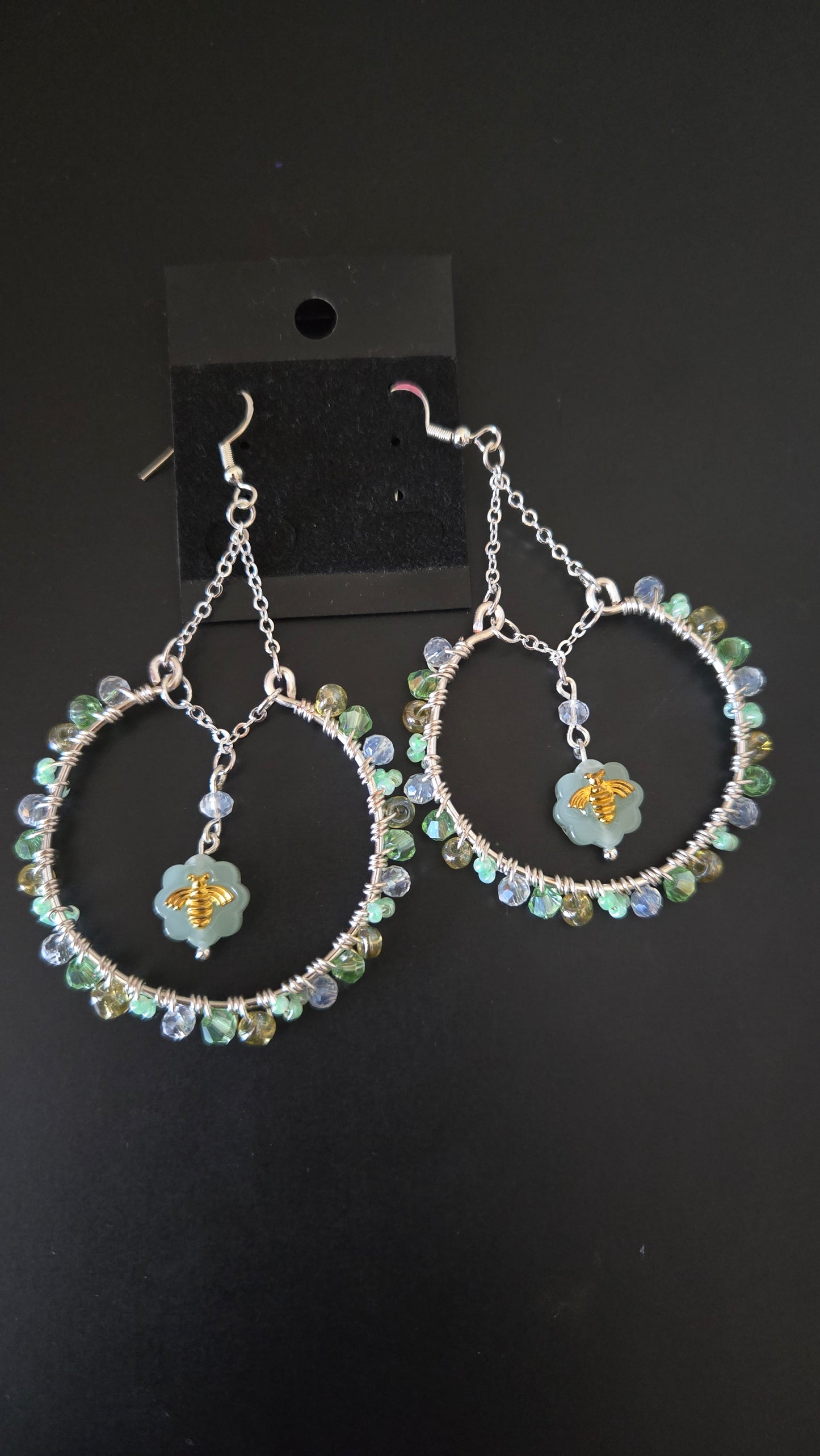 Sage Honey Bee Wire-wrapped Earrings