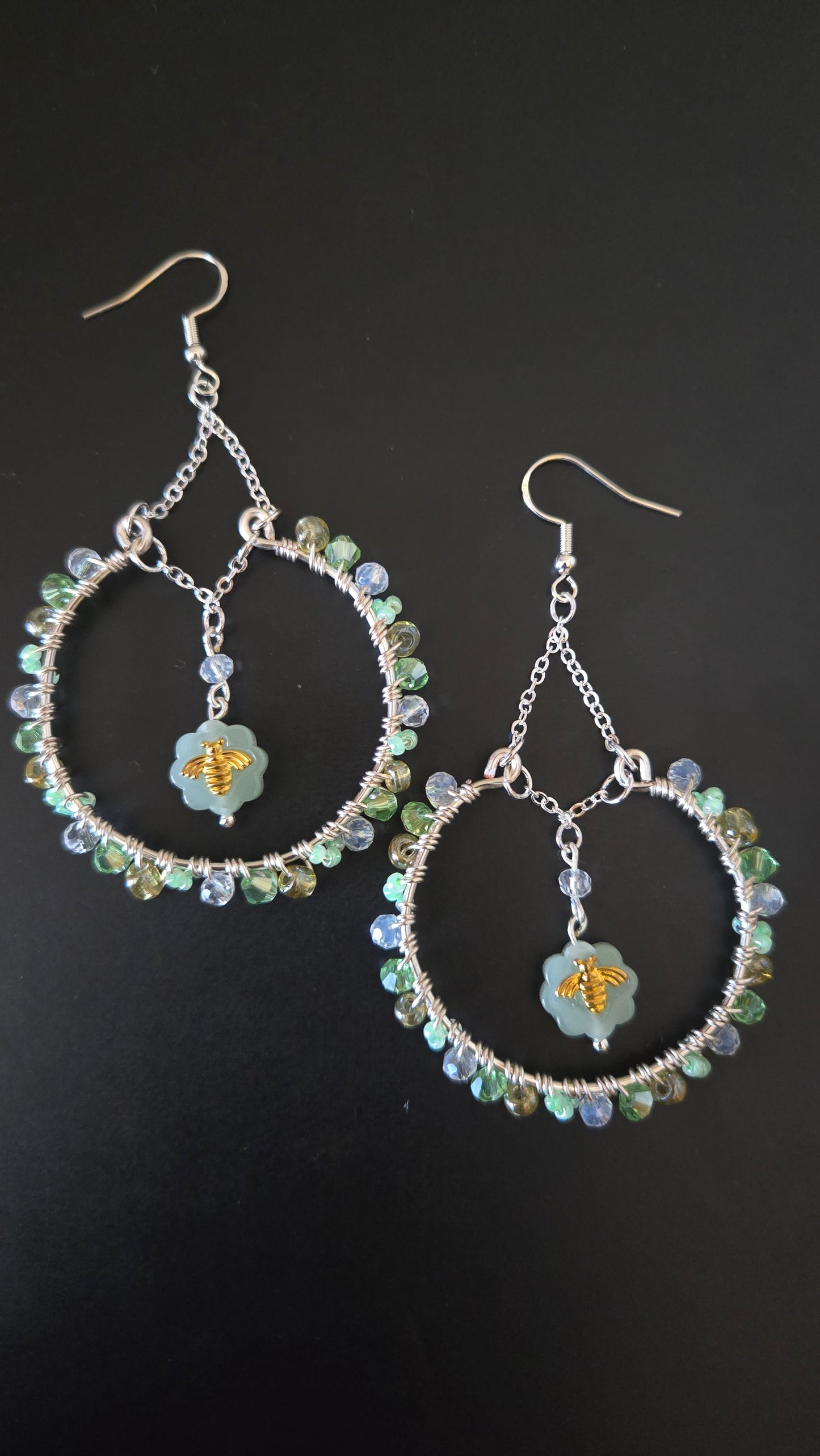 Sage Honey Bee Wire-wrapped Earrings