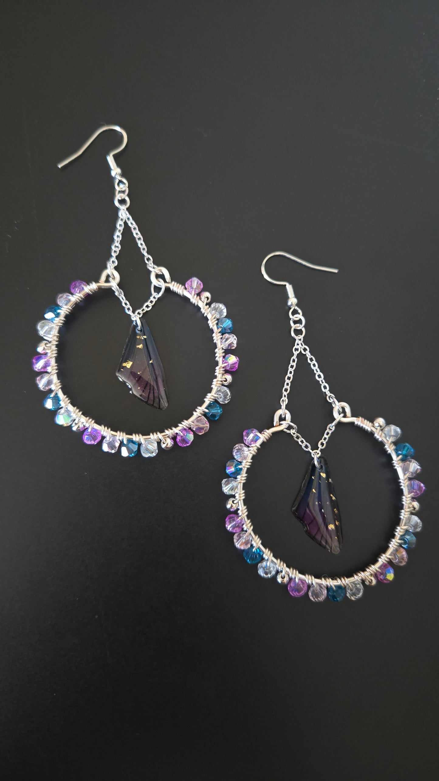 Galaxy Butterfly Wing Wire-wrapped Earrings