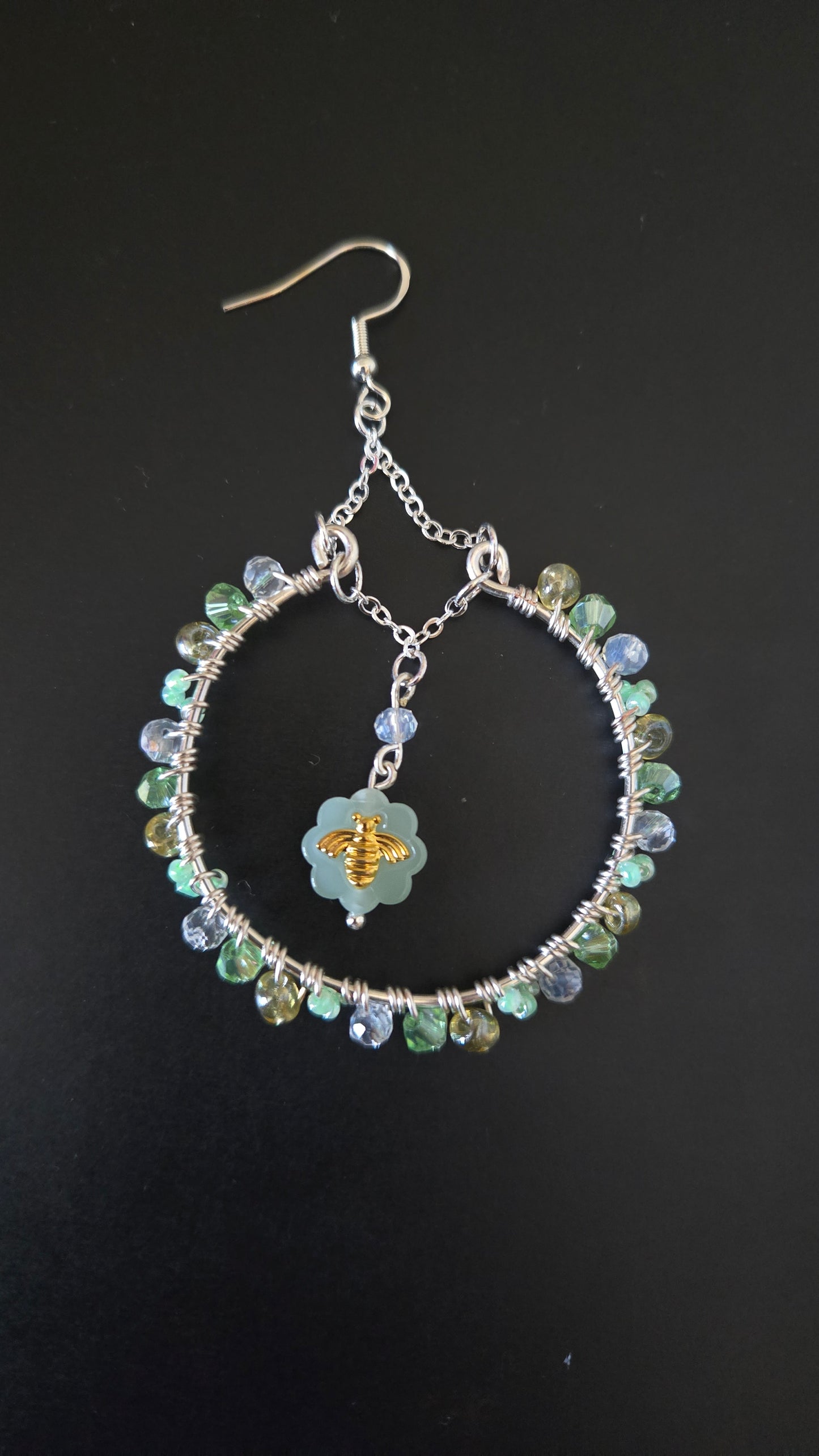 Sage Honey Bee Wire-wrapped Earrings