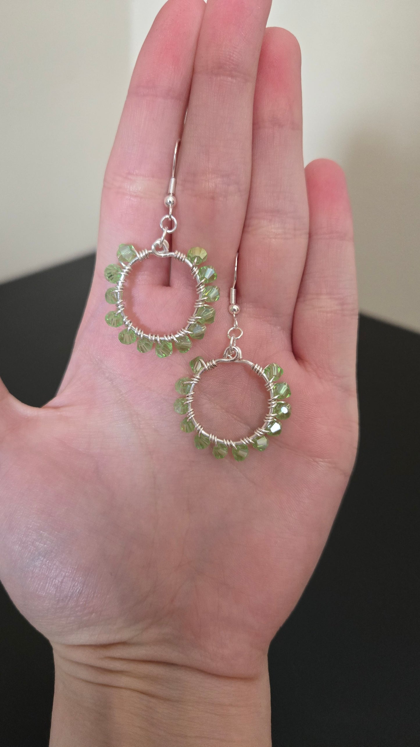 Green Small Wire-wrapped Earrings