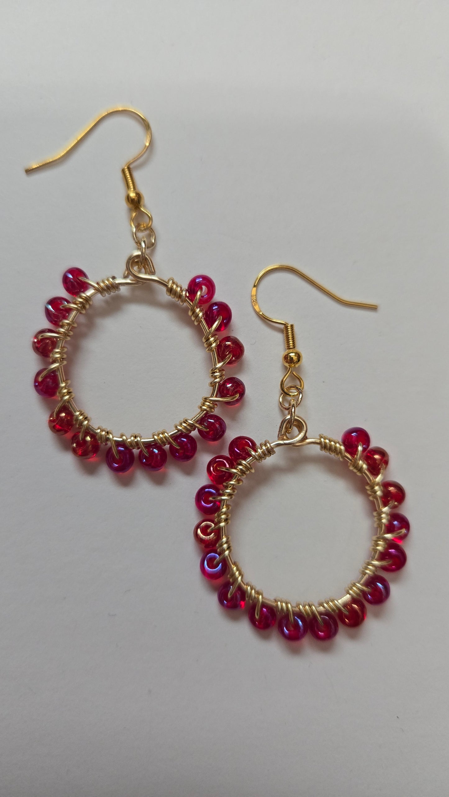 Red Small Wire-wrapped Earrings