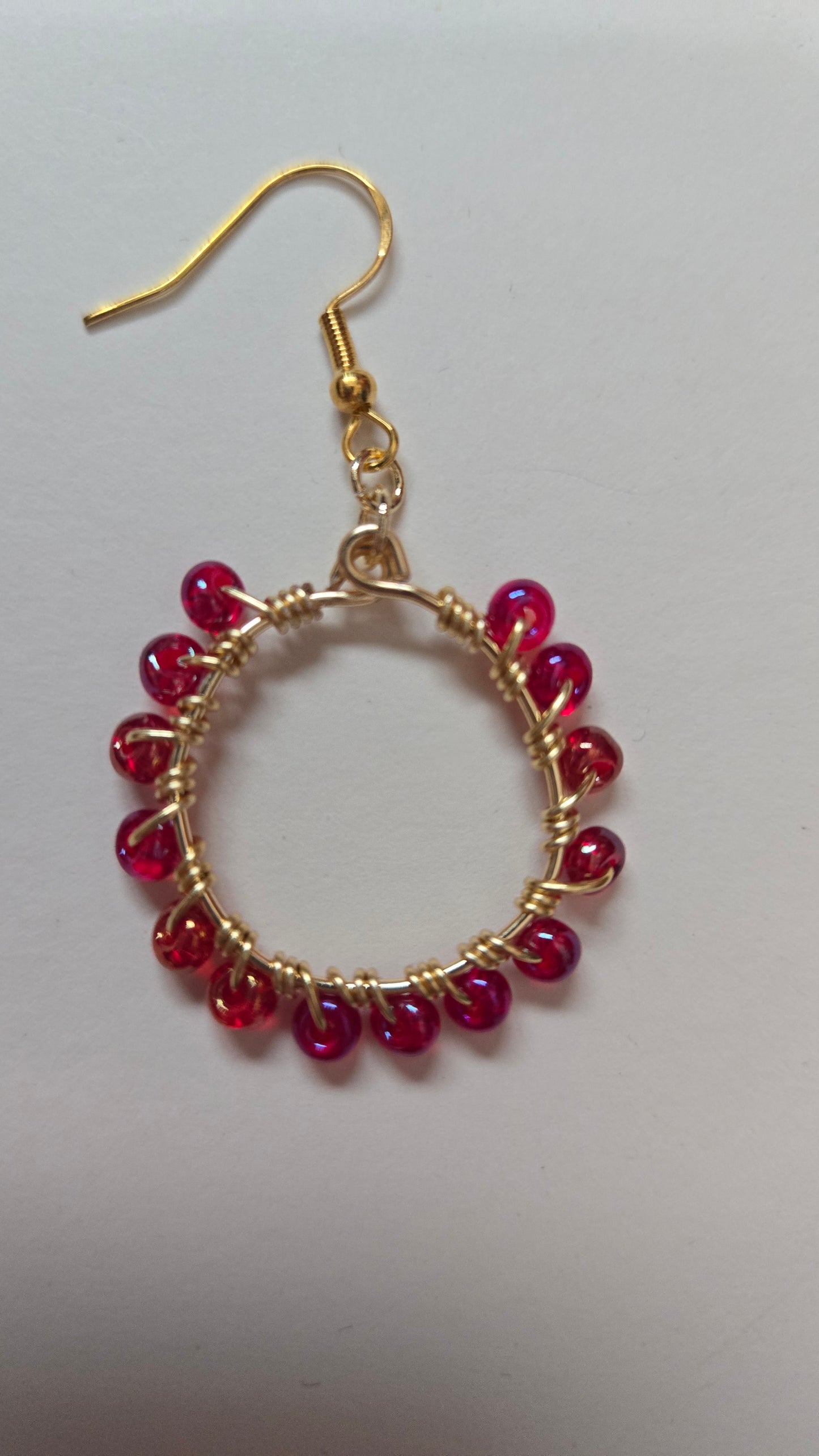 Red Small Wire-wrapped Earrings