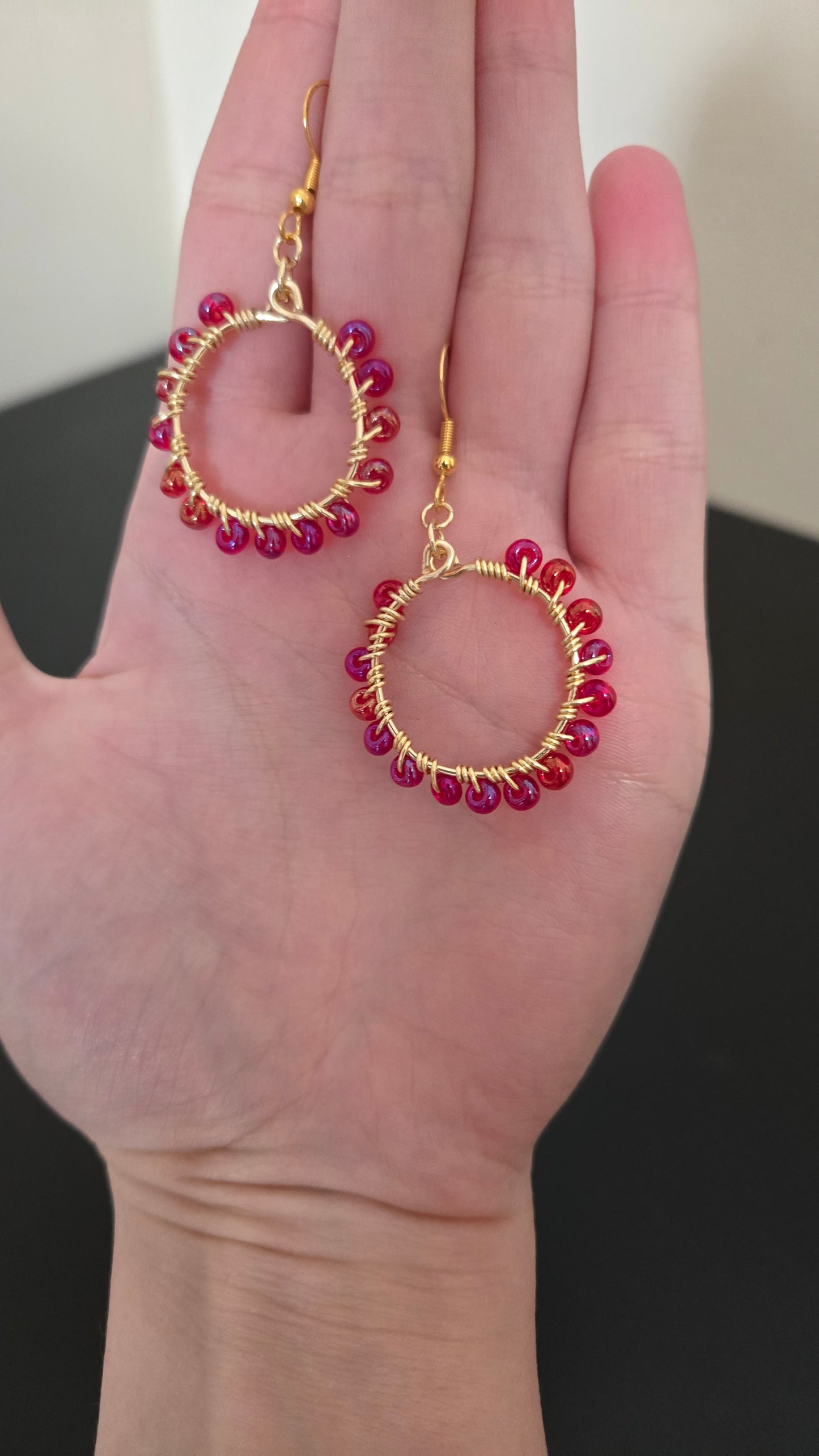 Red Small Wire-wrapped Earrings