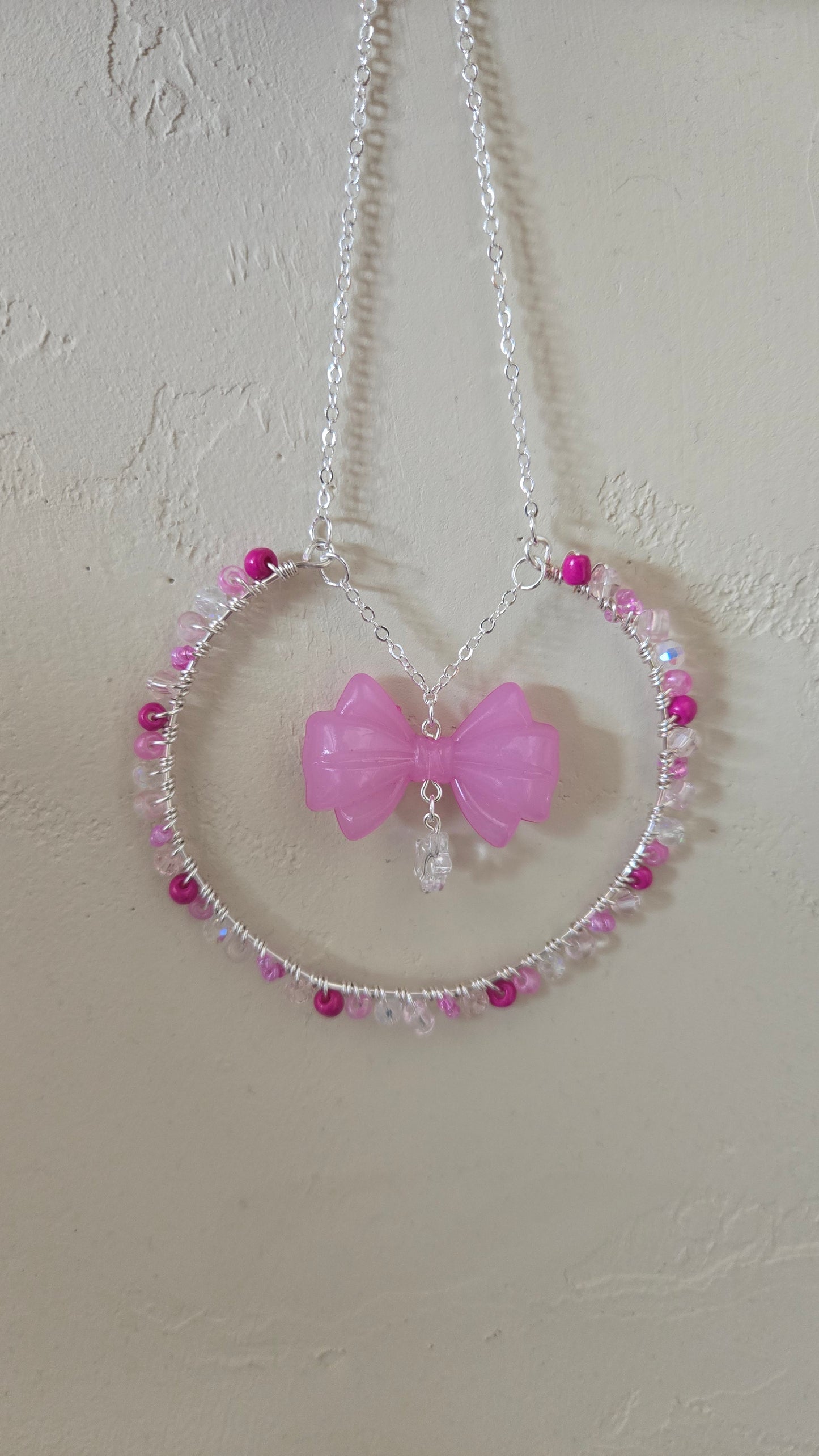 Large Pink Bow Wire-wrapped Decor Piece