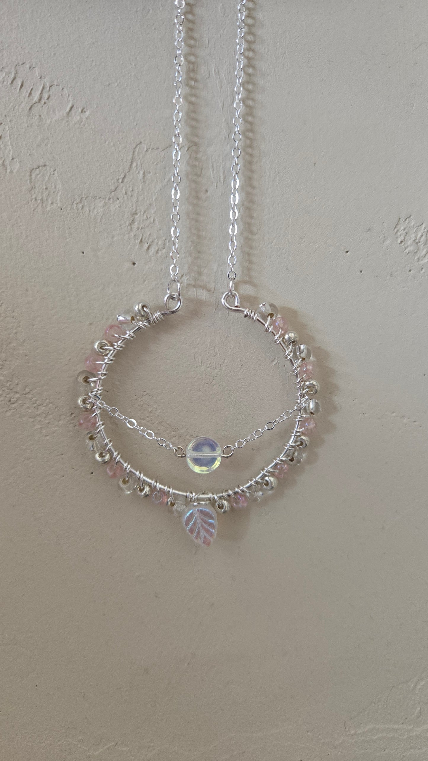 Pink Leaf Wire-wrapped Decor Piece