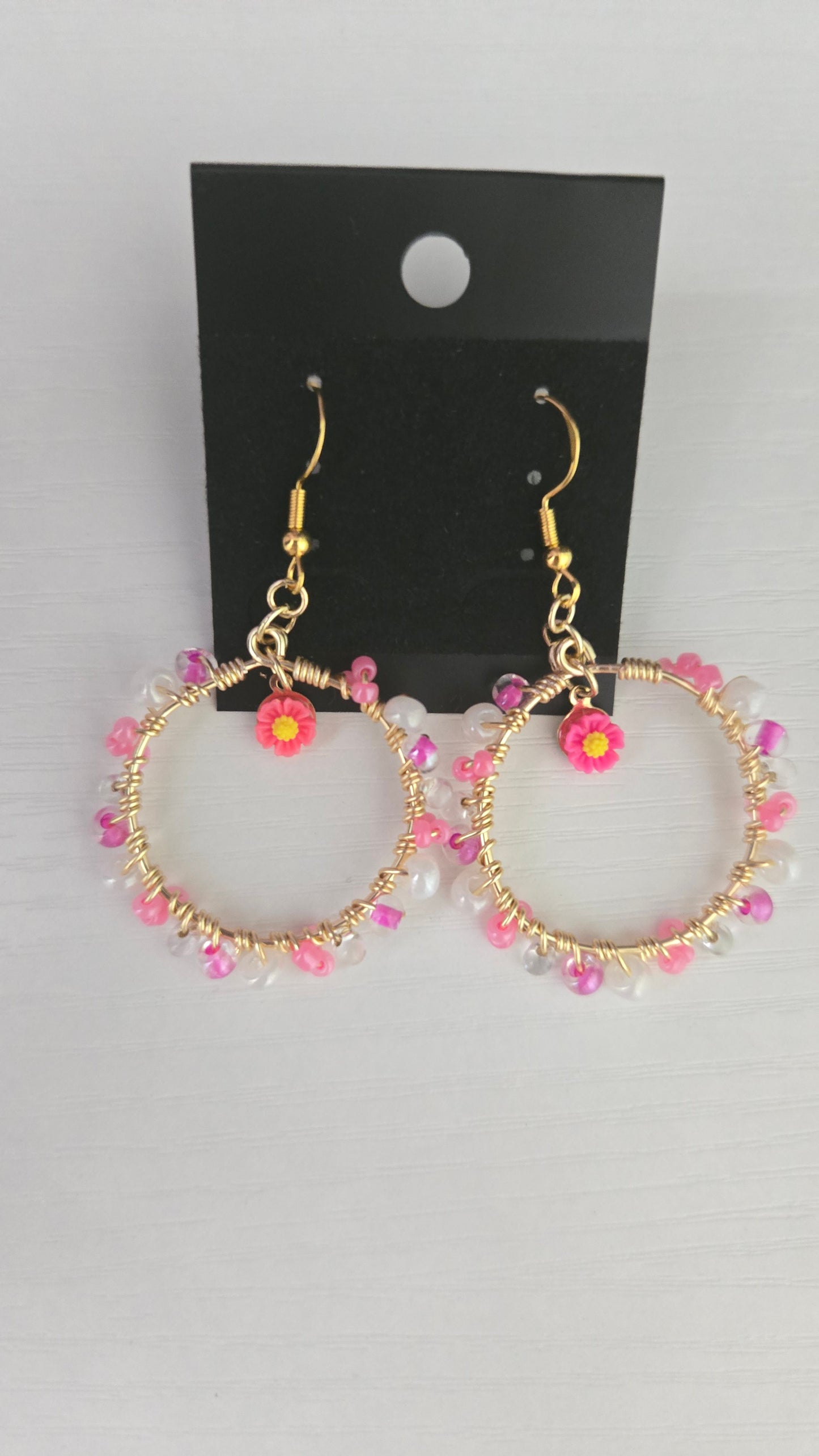 Pink Daisy Small Wire-wrapped Earrings