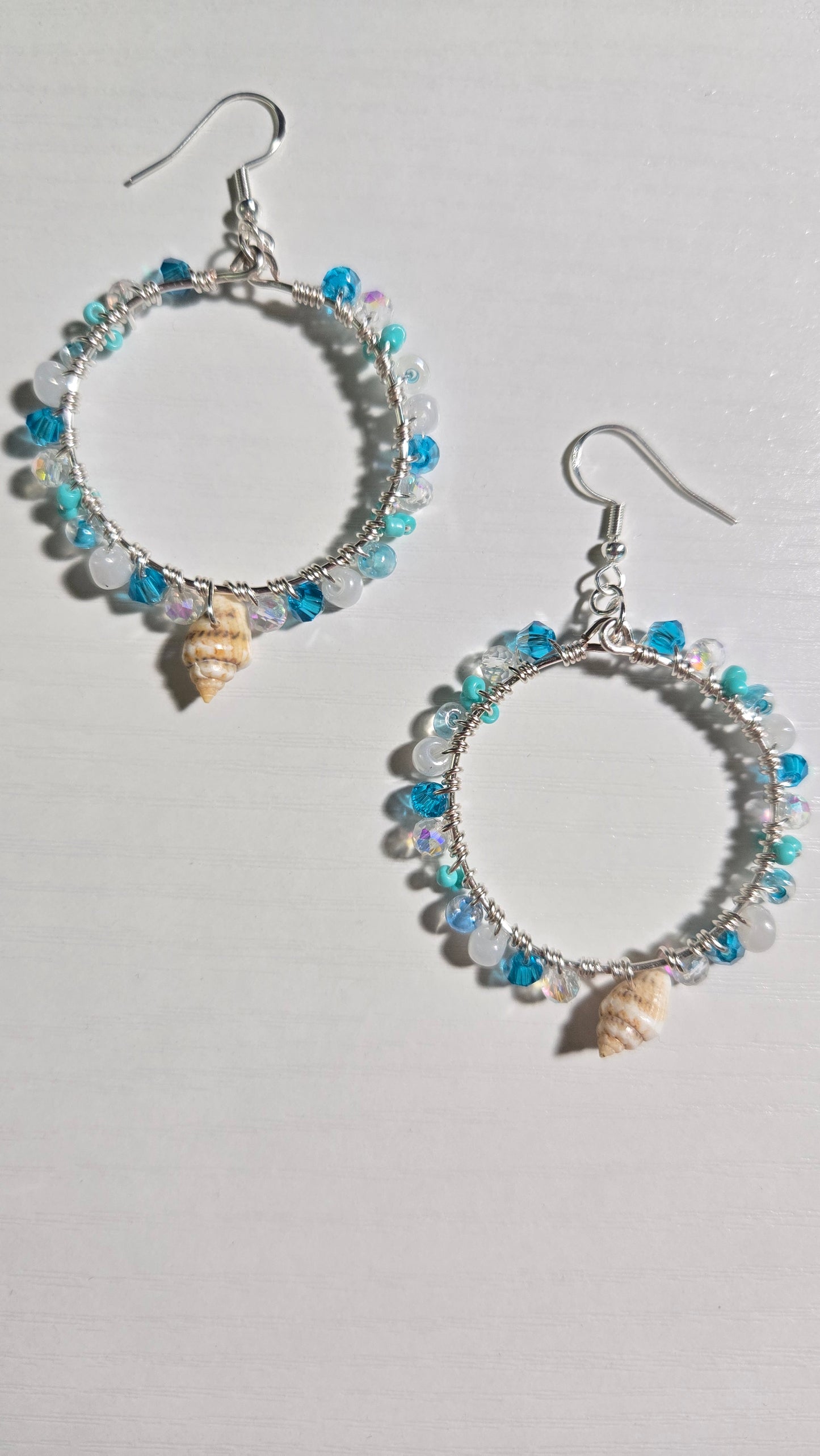Ocean Blue Seashell Wire-wrapped Earrings