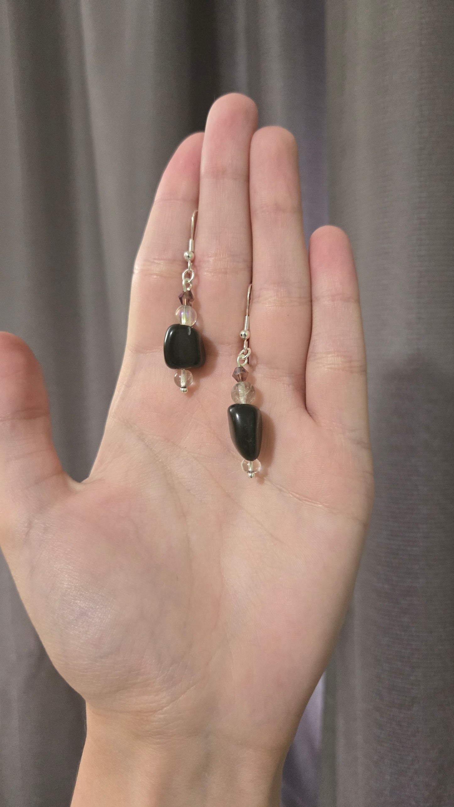 Black and Mauve Stone Simple Earrings