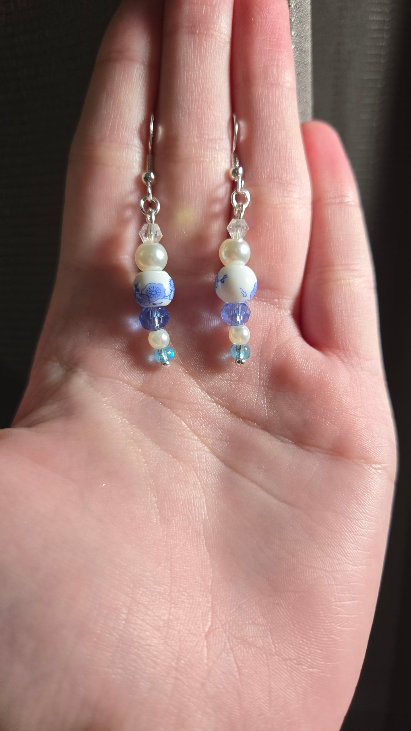 Blue/Pearl Floral Ceramic Earrings