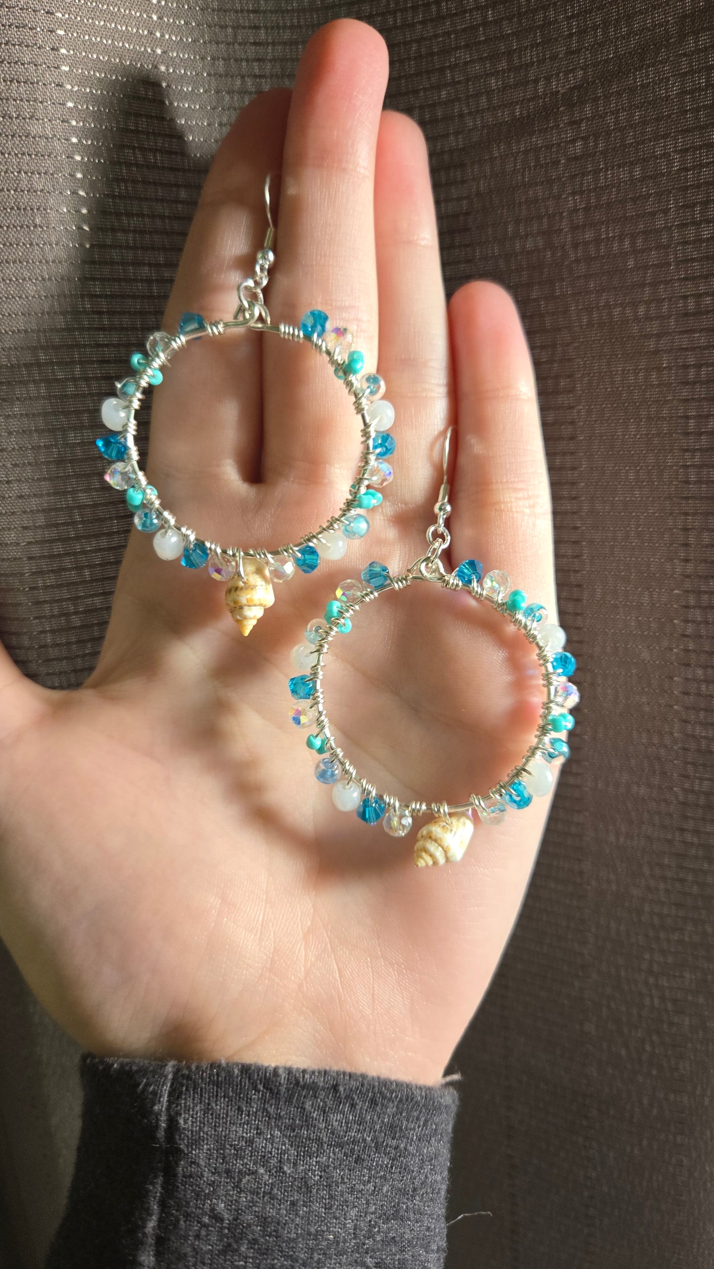 Ocean Blue Seashell Wire-wrapped Earrings