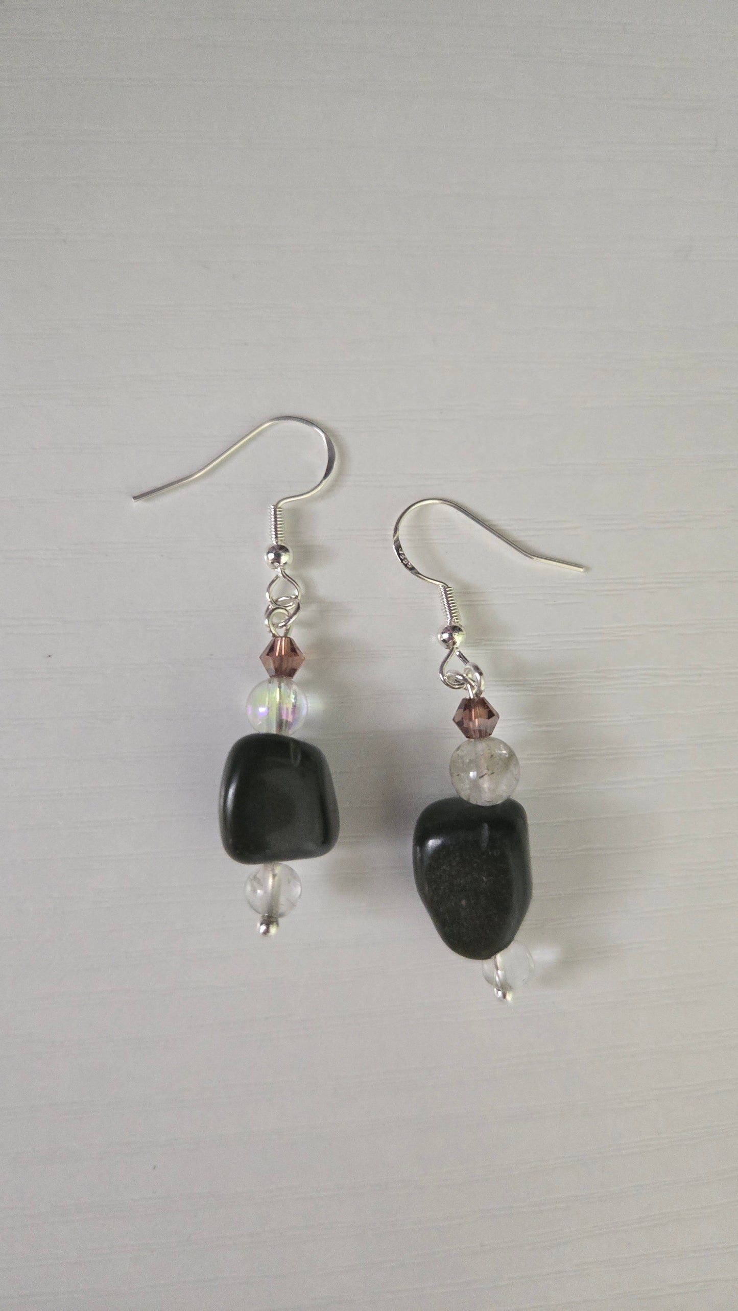 Black and Mauve Stone Simple Earrings