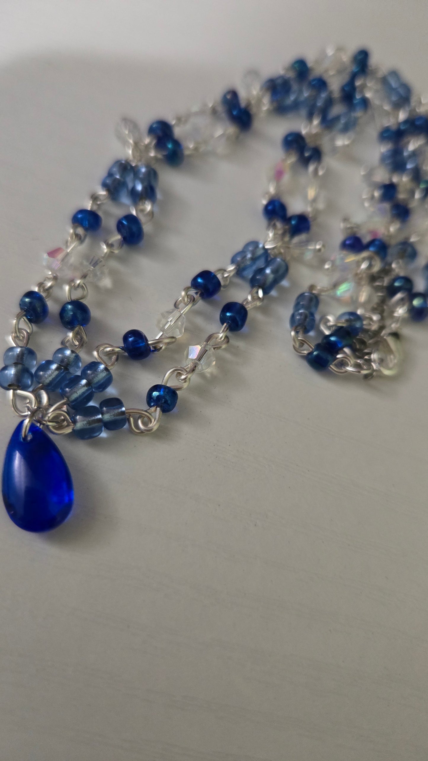 Blue Teardrop Double Layered Necklace