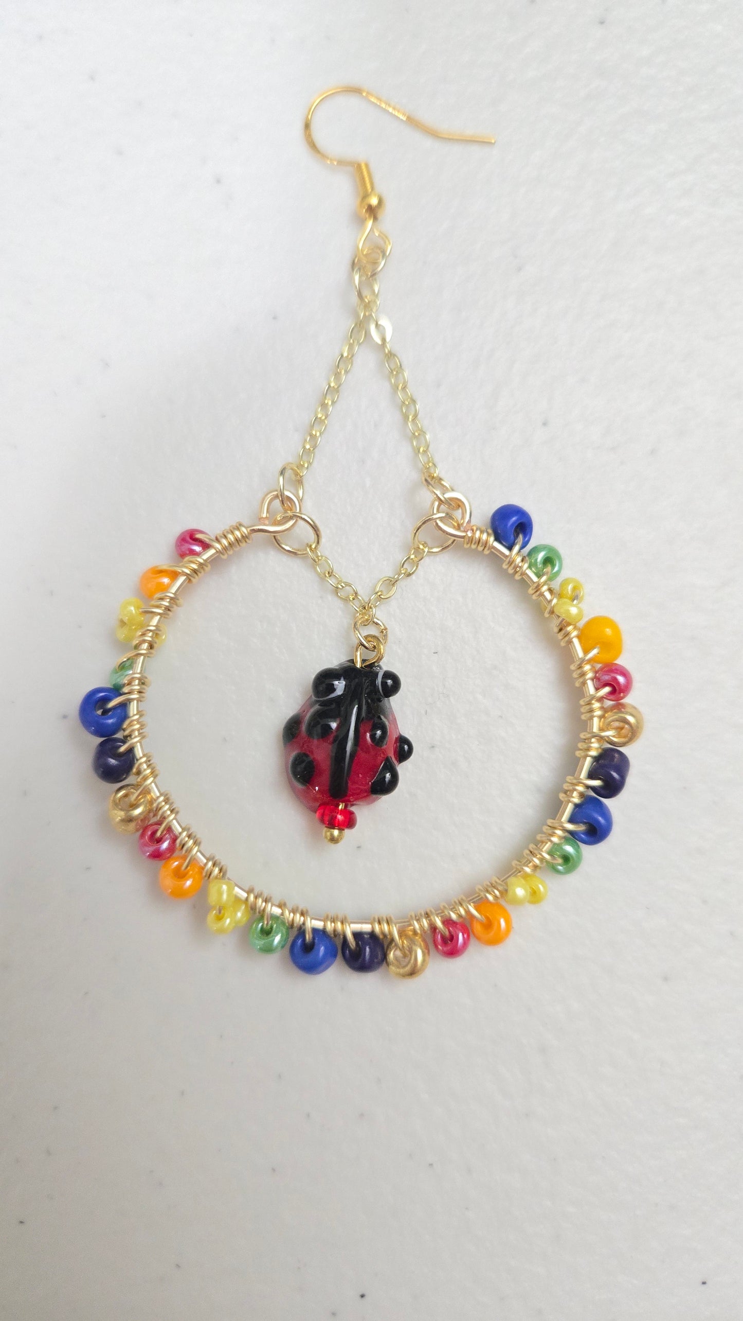 Rainbow Ladybug Wire-wrapped Earrings