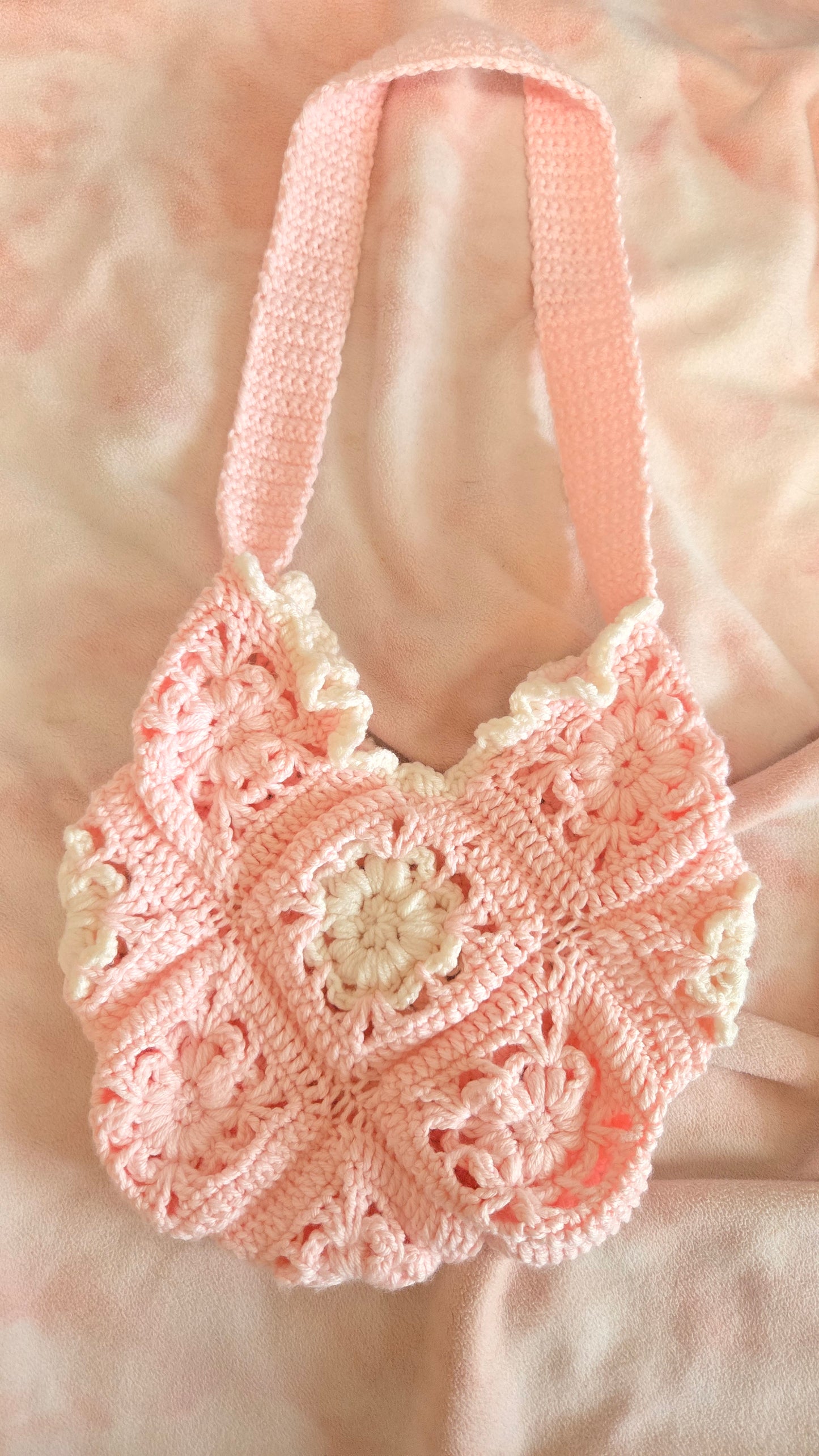 Pink Floral Crochet Market Bag