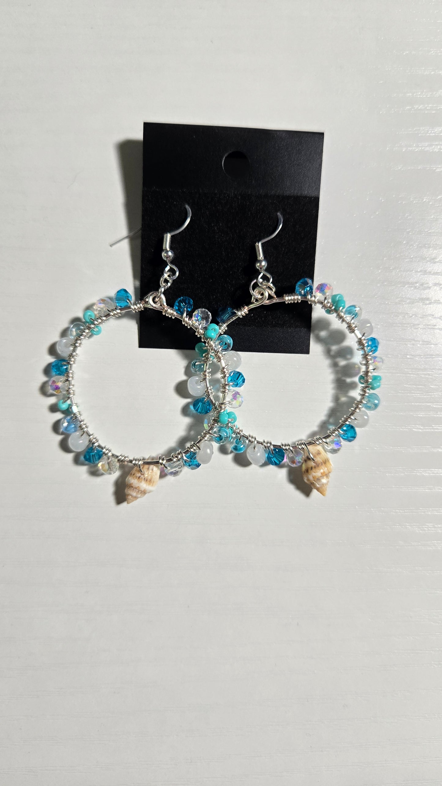 Ocean Blue Seashell Wire-wrapped Earrings