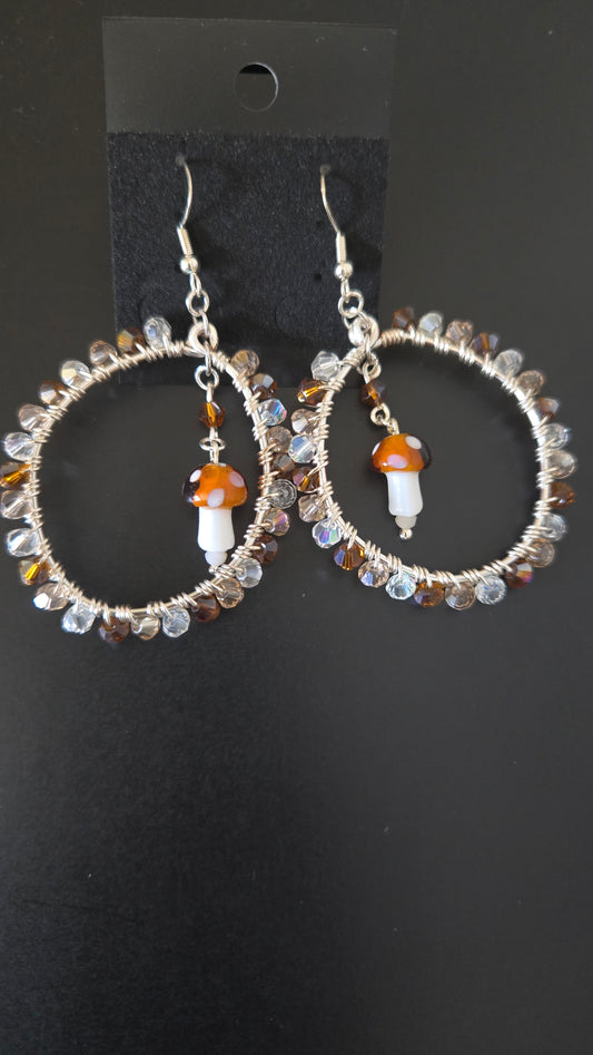Brown Mushroom Wire-wrapped Earrings