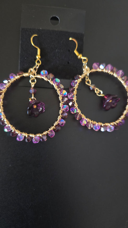 Purple Bellflower Wire-wrapped Earrings