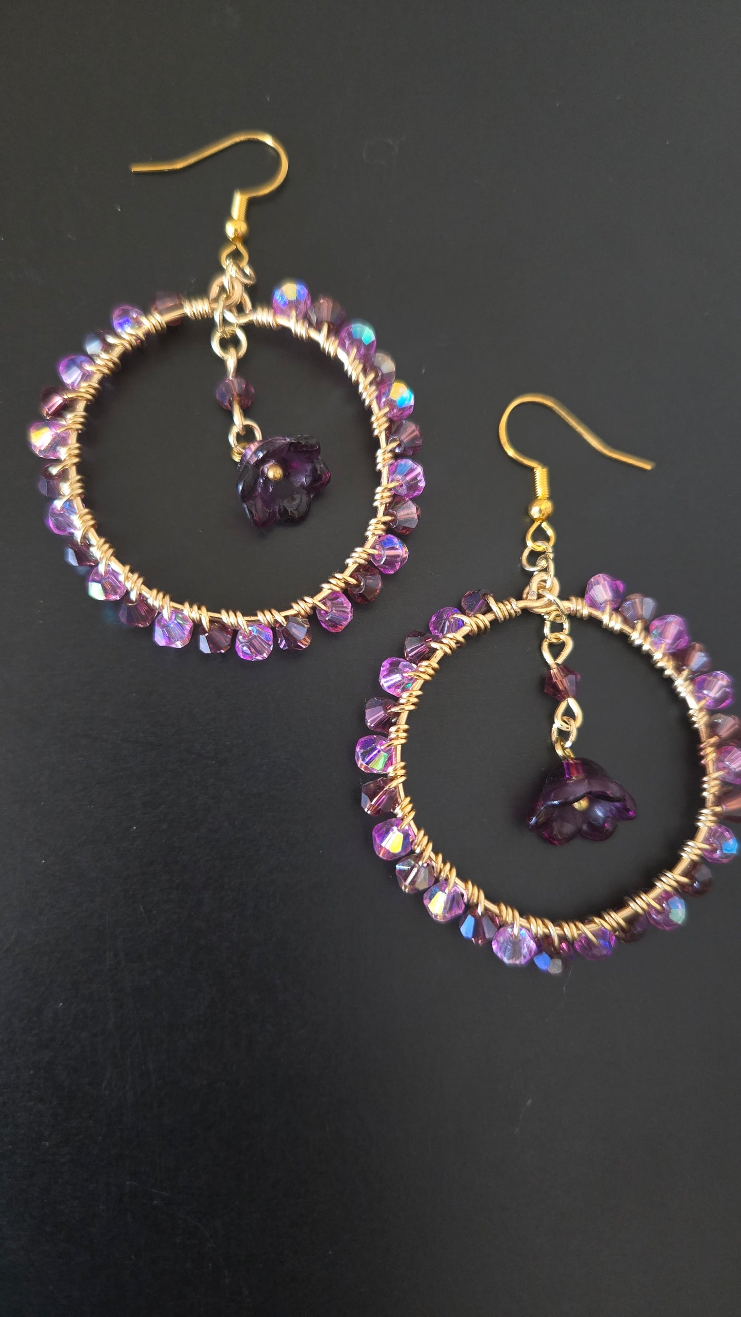 Purple Bellflower Wire-wrapped Earrings
