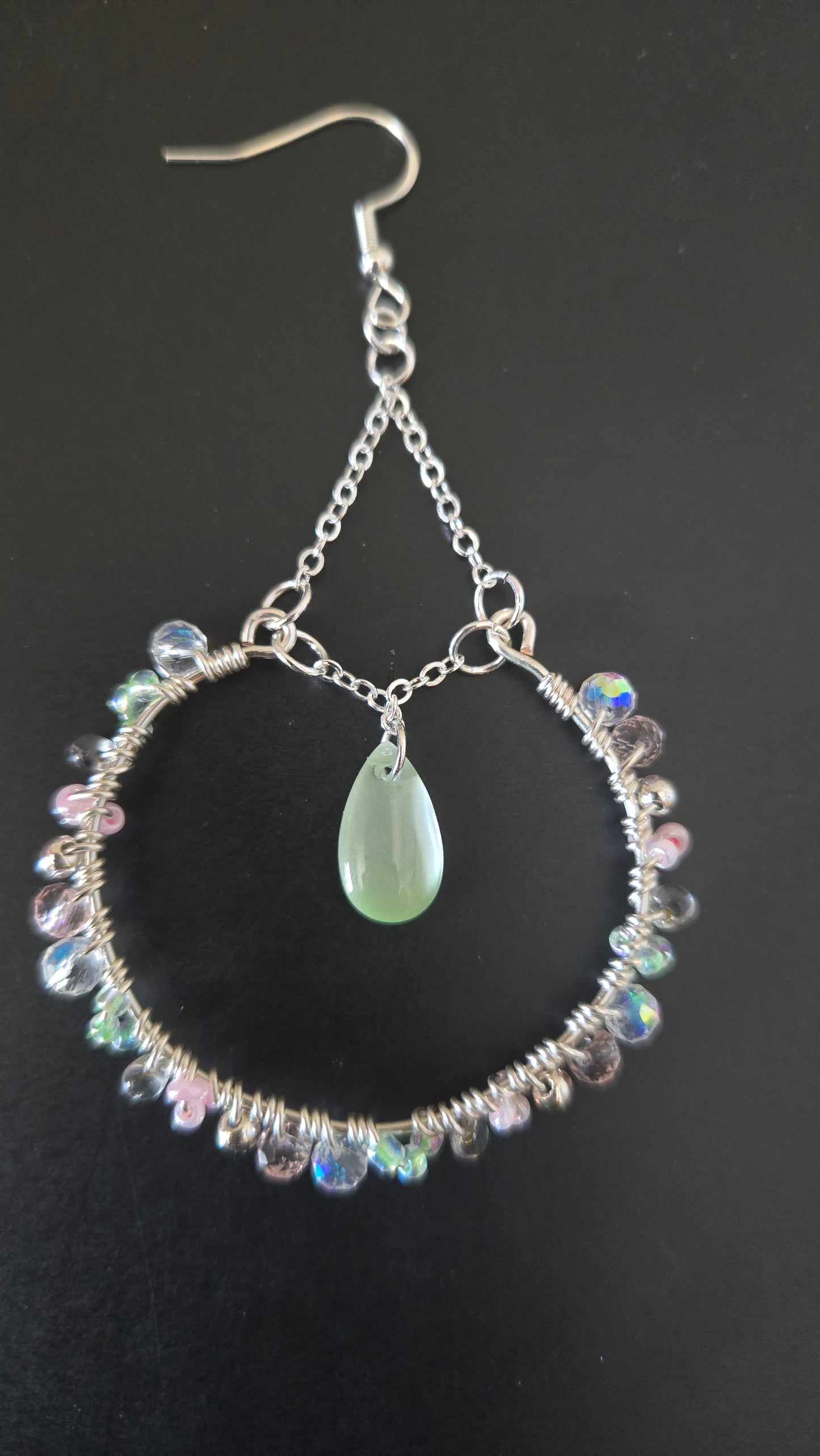 Sage Green and Pink Wire-wrapped Earrings