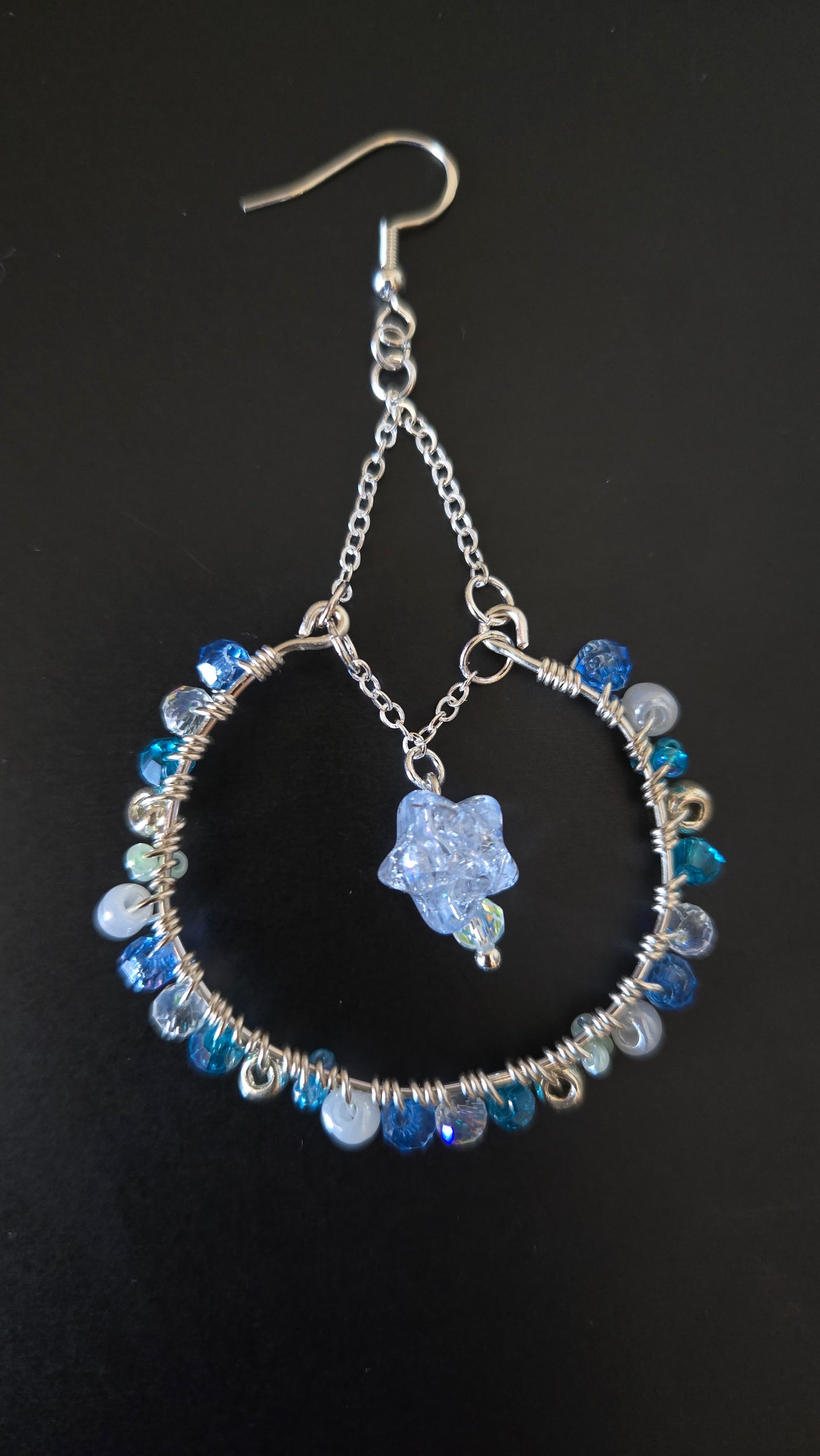 Blue Candy Star Wire-wrapped Earrings