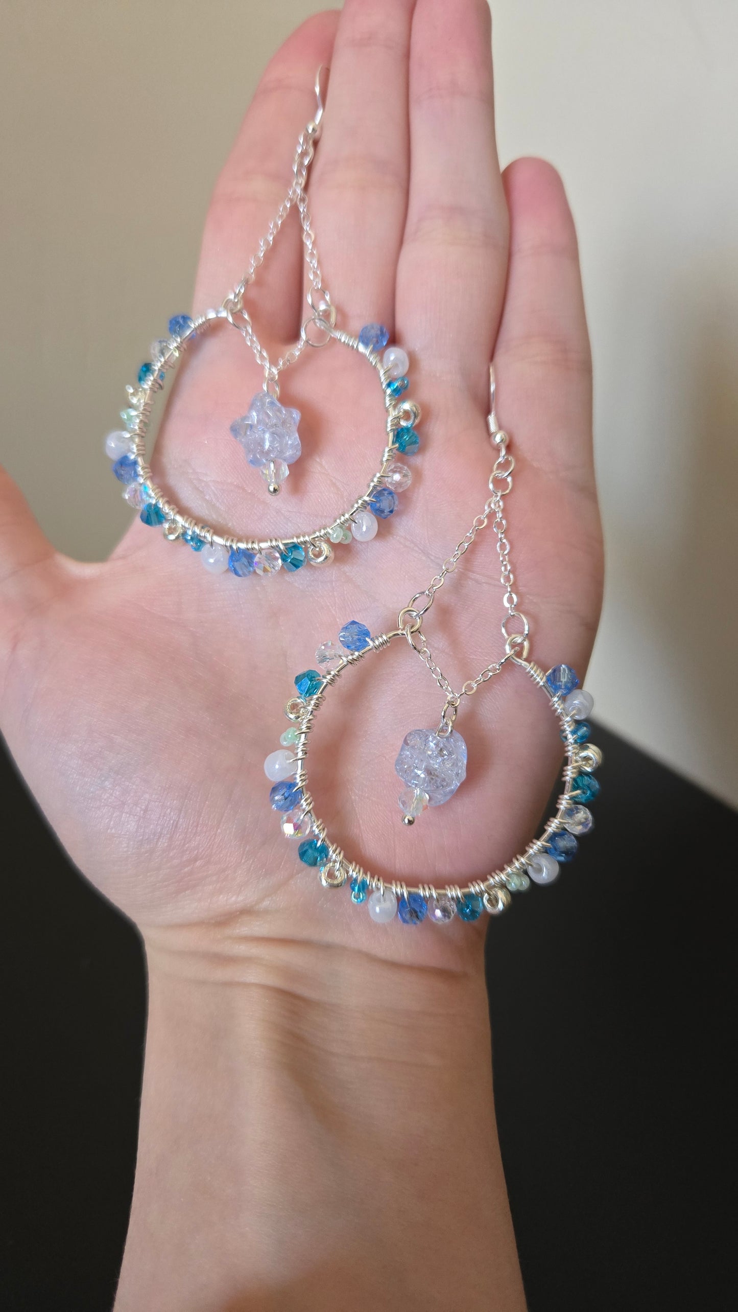 Blue Candy Star Wire-wrapped Earrings
