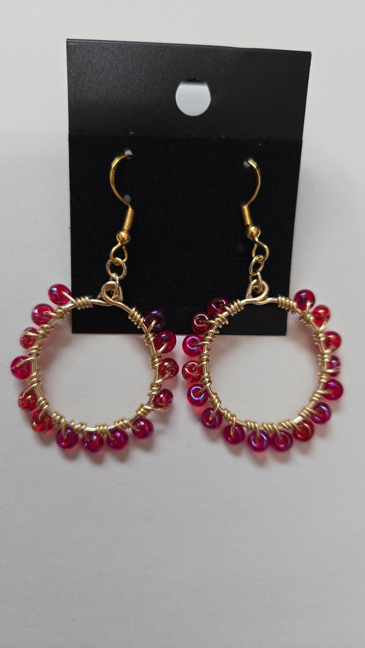 Red Small Wire-wrapped Earrings
