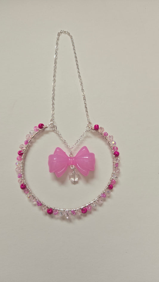 Large Pink Bow Wire-wrapped Decor Piece