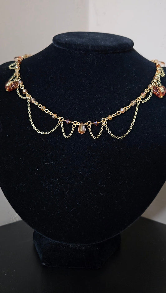 Autumn Maple Leaf Chained Necklace