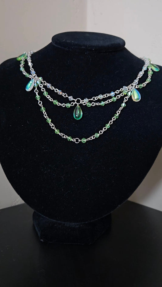 Chained Green Teardrop Necklace
