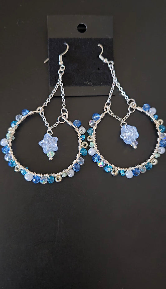 Blue Candy Star Wire-wrapped Earrings