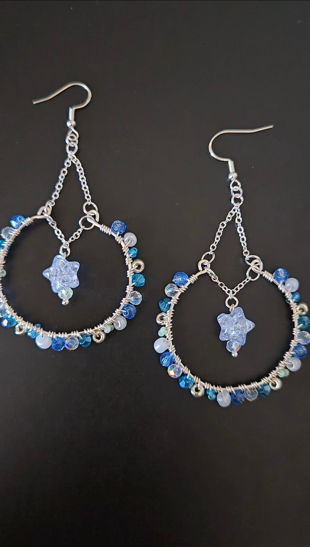 Blue Candy Star Wire-wrapped Earrings