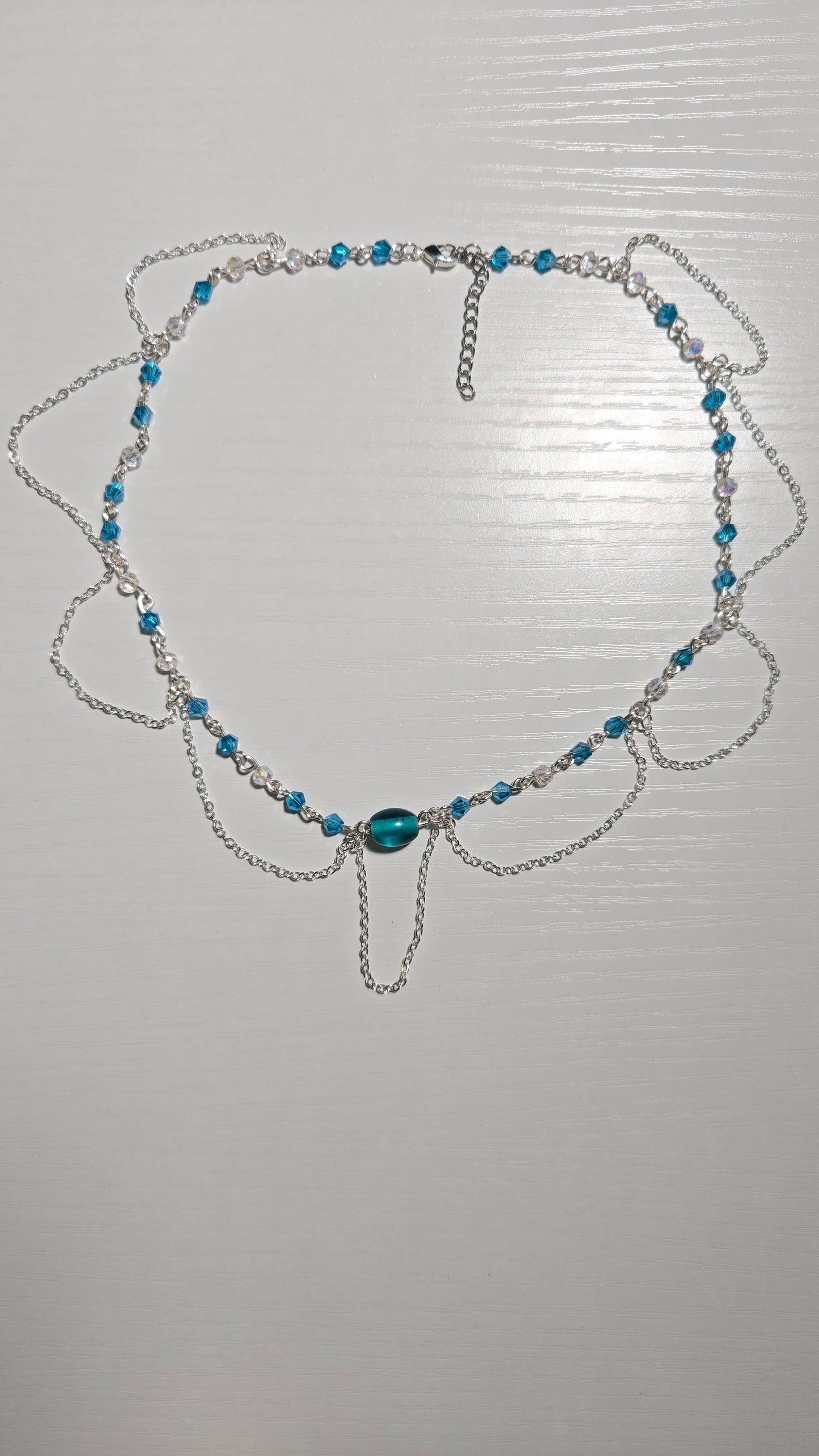 Blue Iridescent Chained Necklace