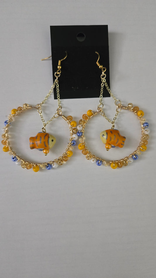 Orange Fish Wire-wrapped Earrings