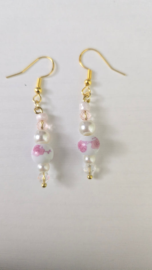 Pink Floral Ceramic Simple Earrings