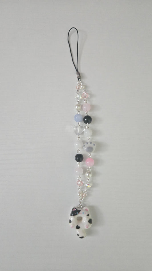 Black and White Cat Donut Phone Charm