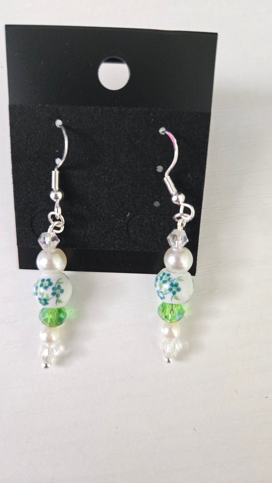 Green Floral Ceramic Simple Earrings