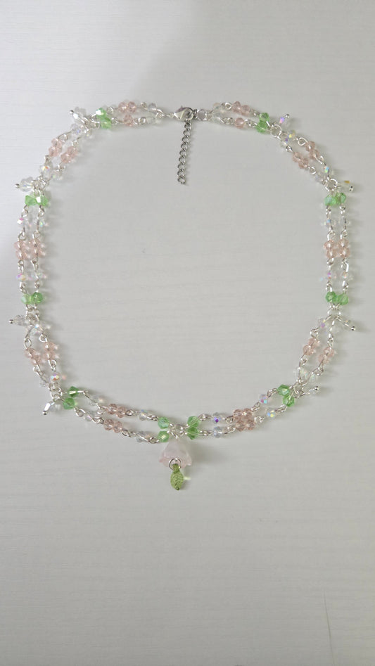 Pink Bellflower Double Layer Necklace