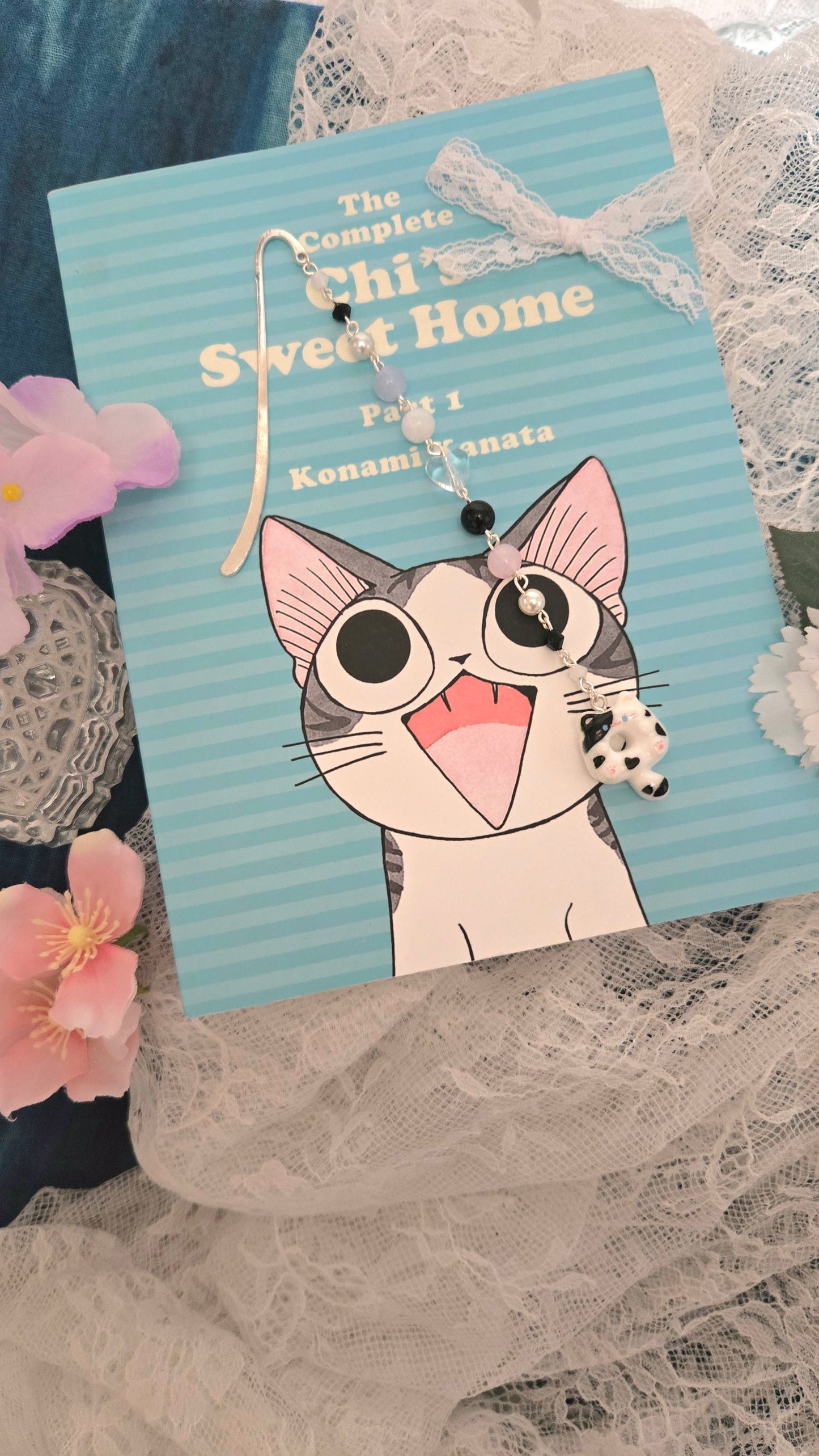 Black and White Cat Donut Bookmark