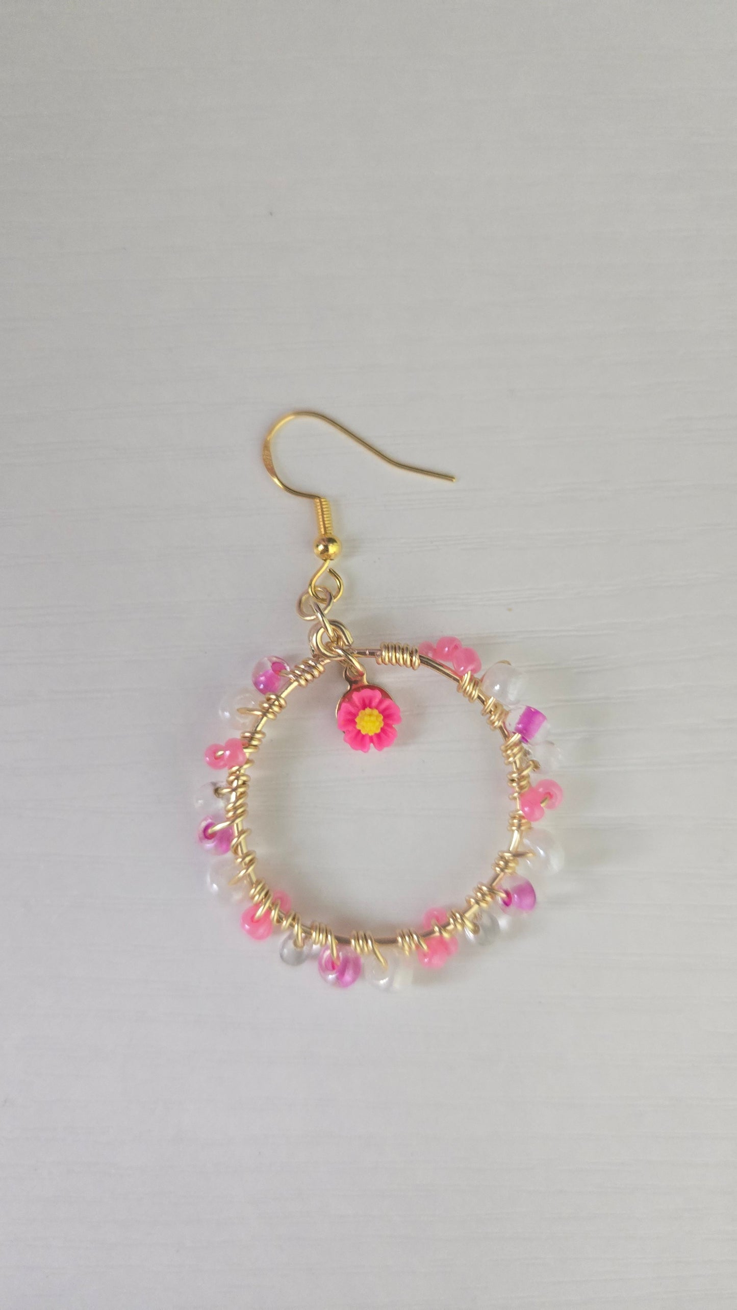 Pink Daisy Small Wire-wrapped Earrings