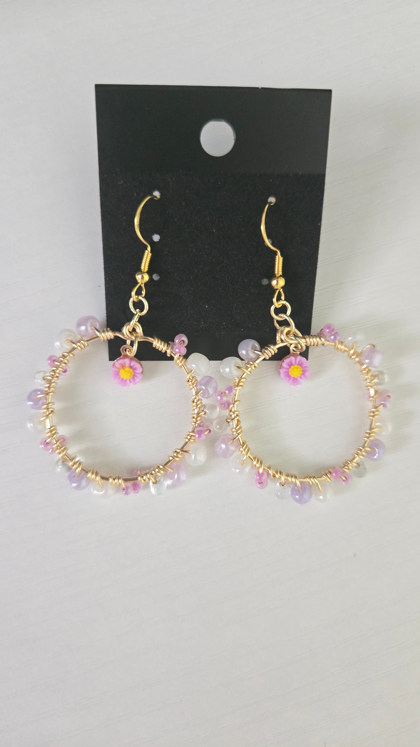 Purple Daisy Small Wire-wrapped Earrings