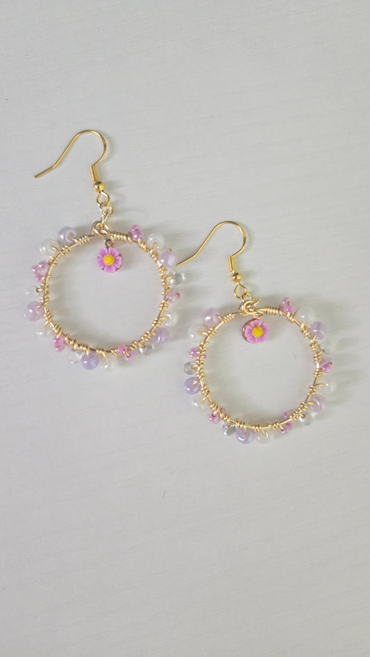 Purple Daisy Small Wire-wrapped Earrings