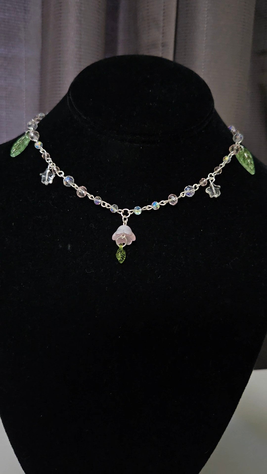 Pink Bellflower Dainty Necklace